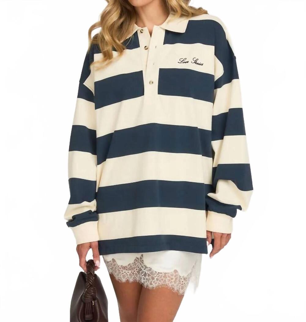 NEW LOVE STORIES paul long sleeve top in donkerblauw